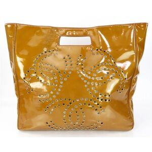 CHANEL Glossy Brown Tote with Silver Accents